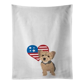 Caroline's Treasures Yorkie Blue and Tan Puppy Patriotic White Kitchen Set of 2Kitchen Cotton Hand-Towels