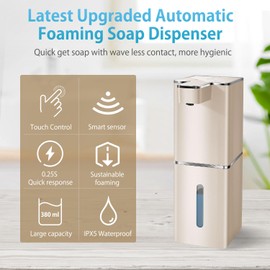 JEMISUN Automatic Soap Dispenser Touchless Foaming Soap Dispenser 300ml/12.8oz Rechargeable, Wall Mounted 4 Levels Adjustable Foam Soap Pump for Bathroom Kitchen Dish Soap