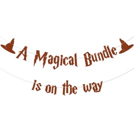 A Magical Bundle is on the Way Banner - Magical Theme Baby Shower Decor, Magical Wizard Baby Shower Decorations Brown Glitter