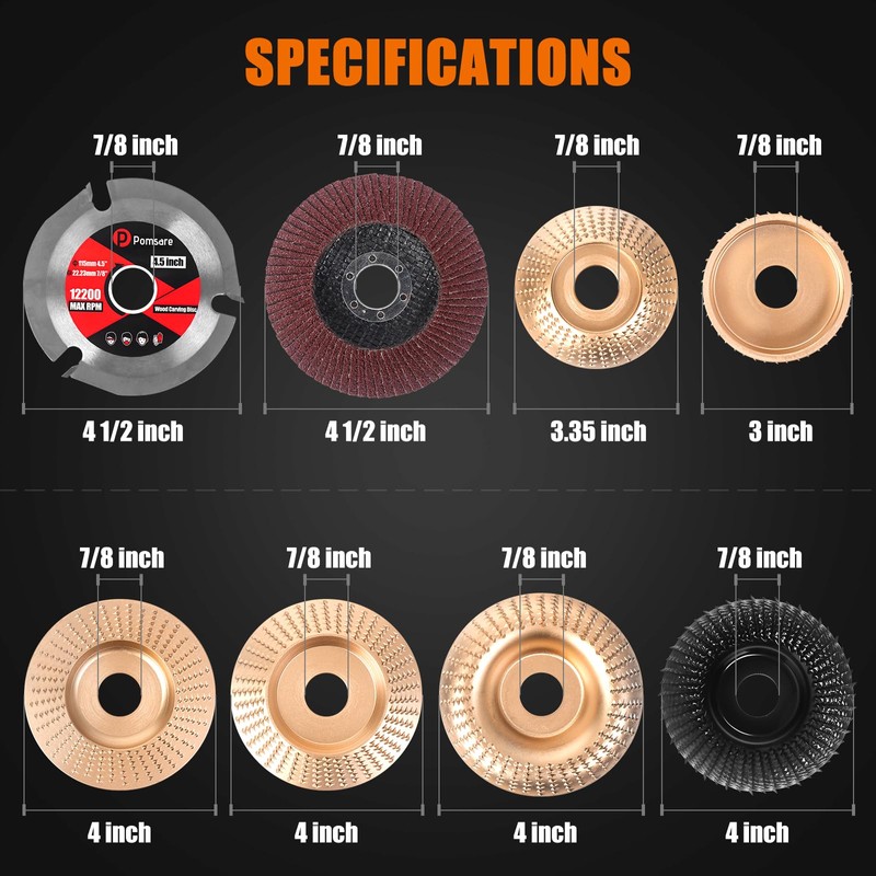 Pomsare 13PCS Wood Carving Disc Set for 4 1/2 Angle