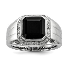 Sterling Silver Diamond & Black Onyx Square Men's Ring, Size: 10, Sterling Silver