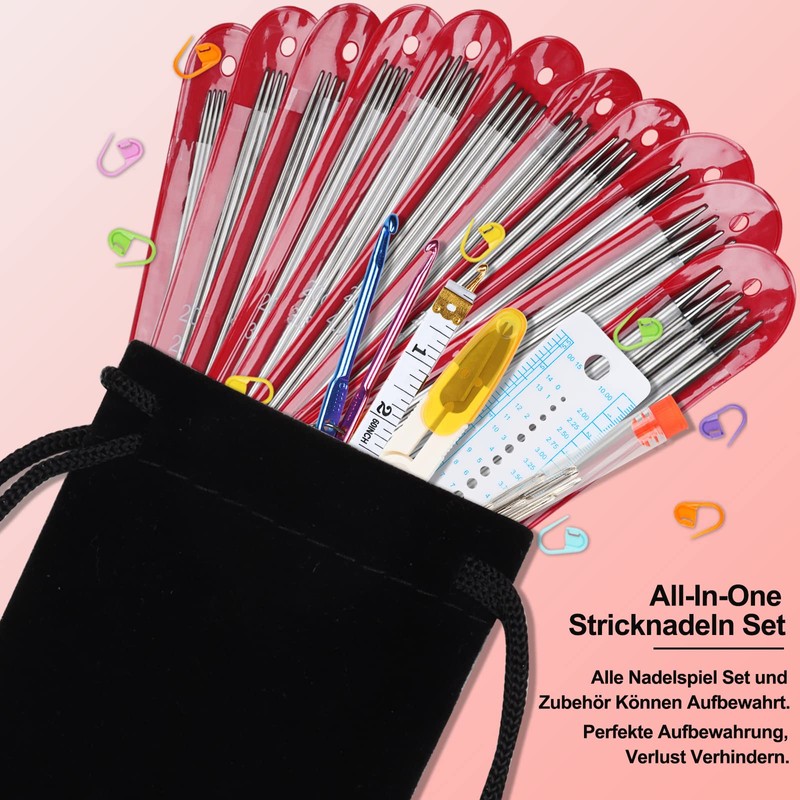 Coopay Knitting Needles Set, 55 Pieces Stainless Steel Double Pointed