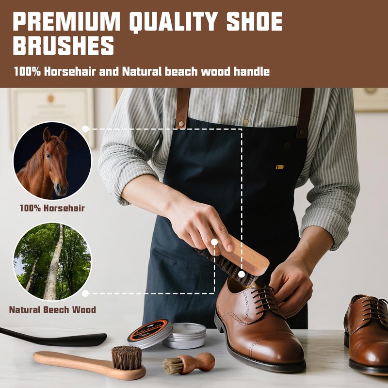 Koudecy Shoe Shine Kit for Men & Women, 16Pcs Black