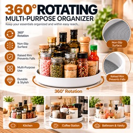 Lazy Susan Organizer, 360° Rotating Non-Slip Turntable with Raised Edge, Round Spice Rack Organizer for Kitchen Cabinet, Pantry, Bathroom, Vanity & Countertop Storage  Copy title