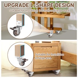 W B D WEIBIDA 3 Inch Side Mount Casters Wheels, L-Shaped Casters Set of 4, 360 Degree Swivel No Noise Casters, Heavy Duty Locking Furniture Casters Wheels for Workbench, Baby Beds, Cabinets, Tables