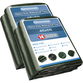 Onarway Poly Tarps Waterproof for Outdoor: Green Tarpaulin 6Mil Thicken 4x6 Ft 2Packs- Anti-UV Waterproof Tarp Cover with Grommets Multipurpose for Boat Pool Roof Camping