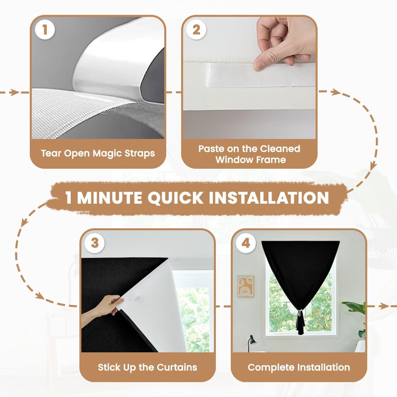 Adhesive Curtain,100% Blackout Curtains, No Drilling, Suitable for Multi-Scenes Privacy