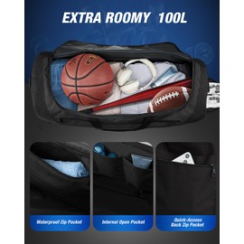 Gonex Gym Duffel Bag with Shoe Compartment Wet Pocket, Large Capacity Sports Duffle Bag for Men Women, Workout & Travel Bag with Multiple Pockets, Black, Large (100L)