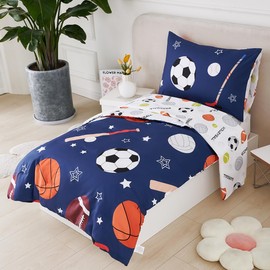 STYHO Kids Single Duvet Cover Set Football Basketball Patterned Bedding Sets for Boys Ultra Soft Reversible Ball Sports Duvet Set Teens Girls for All Season(Ball, Single)