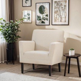 MALOL Accent Chair, Modern Linen Accent Barrel Chair with Solid Rubberwood Legs, Comfy and Soft Armchair for Living Room, Bedroom, Reception Room, Office, Beige