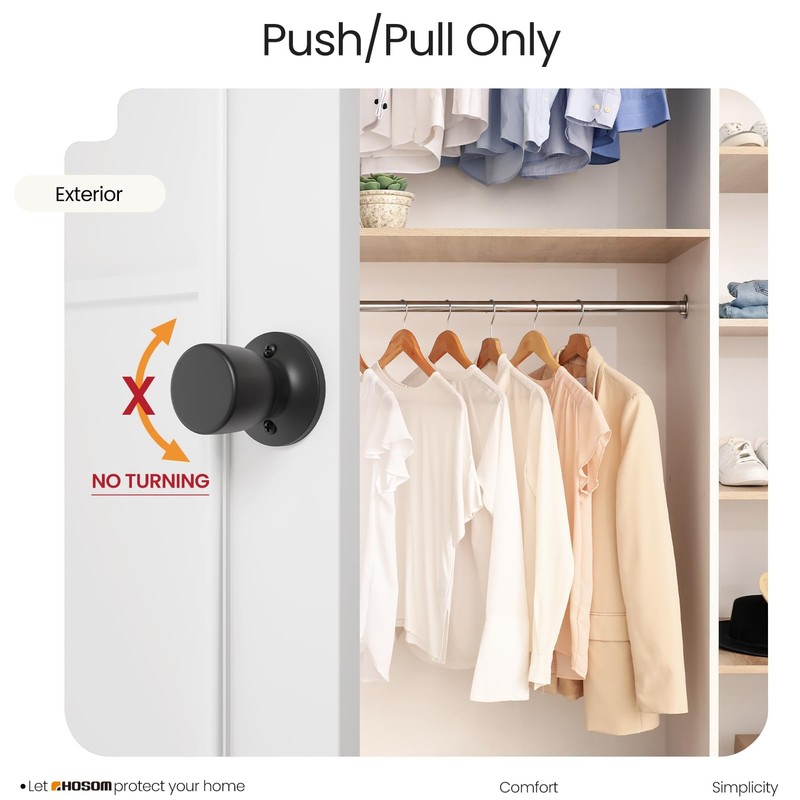 HOSOM 6 Pack Dummy Door Knobs，Matte Black Door Knobs Keyless