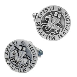 THE MASONIC COLLECTION Silver Round Knights Templar Seal Cufflinks - Silver plated - A Useful Gift Accessory for Freemason Men - Cufflink Box