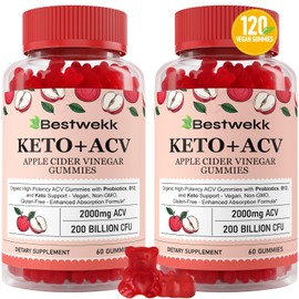 Apple Cider Vinegar Gummies, Max Strength 2000mg ACV Gummy with Probiotics, B12 and Keto Support, For Digestion, Metabolism, Detox, Gut & Immune Health, Gelatin-Free, Non-GMO, 120 keto acv gummies