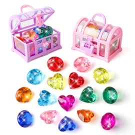 DANIUBE Pool Diving Gems Toys with 2PCS Treasure Pirate 16PCS Big Colorful Acrylic Diamond Jewels, Treasure Chest Dive Pool Gems Toy for Diving Underwater Swimming, Beach, Kids Party Favors Decors.