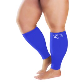Zeta Sleeve XXL Wide Plus Size Calf Compression, Soothing Comfy Gradient Support, Prevents Swelling, Pain, Edema, DVT, Large Cuffs, Stretch to 26 Inches, Unisex, for Nurses, Seniors, Flights (Blue)
