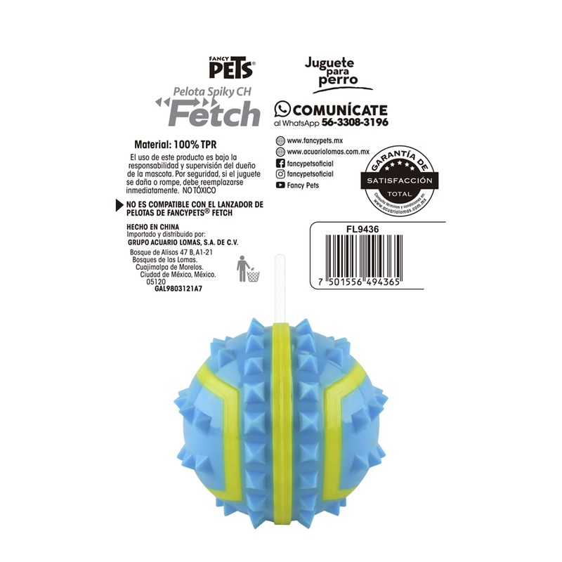 Fancy Pets Pelota Fetch Spiky Color Azul Tamaño Chico para