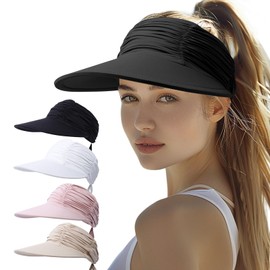 Risipu Sun Hats for Women Wide Brim Visor UV Protection Summer Quickly Dry Sport Beach Cap (UK, Alpha, One Size, Black)