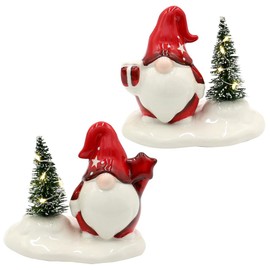 Dekohelden24 Gnome Gnome Gnome in White / Red with Fir, Set of 2, L/W/H 11 x 7.5 x 9.5 cm