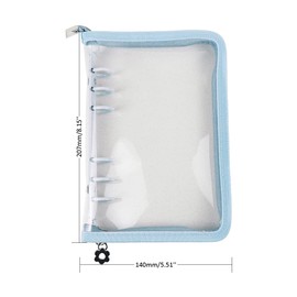 A6 Binder Cover Refillable 6 Ring Notebook Binder Clear Soft PVC Zipper Binders Folder for 6 Hole Filler Paper Personal File Organizer Planner(Blue Zipper Closure)