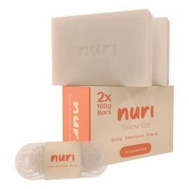 Nuri Tallow Soap 2 x 100G Multipack – Unscented Luxury Soap – Luxurious Multi-Use Bars for Skin, Body, Hair & Shaving – Nourishing, Moisturising & Natural – Rich Creamy Lather – 100% Toxin-Free