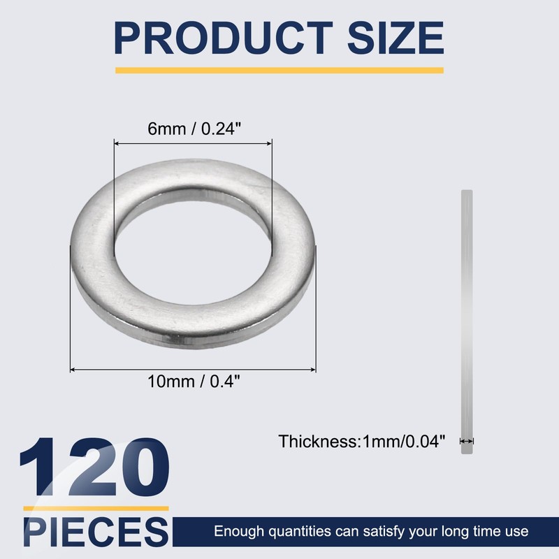 sourcing map M6 Flat Washer for Screw, 120Pcs Metal Washers