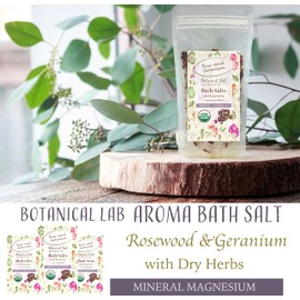 Bath Salt, Magnesium, Aroma Bath Salt, Rosewood, Geranium, Hot Bath, Aromatic Bath, Moisturizing (Natural Ingredients, Gift, Present) (Extra 10.6 oz (300 g) 3 Packs, White Rock Salt, Pink Rock Salt, Red Rock Salt, Herbs Included