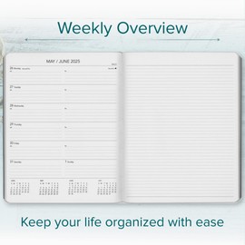 Harbor Weekly and Monthly Journal Notebook Planner 2025 - Lined, Durable Faux Leather, Softcover, 176 Quality Pages, For Men and Women, For Writing, Work & Travel, Cambridge Jade - 9 x 7 "