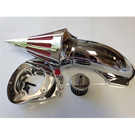 AfterMokit Cone Spike Air Cleaner Intake with Red Filter for Kawasaki Vulcan 800 VN800A Vulcan 800 Classic VN800 Classic 1995 and Up Chrome