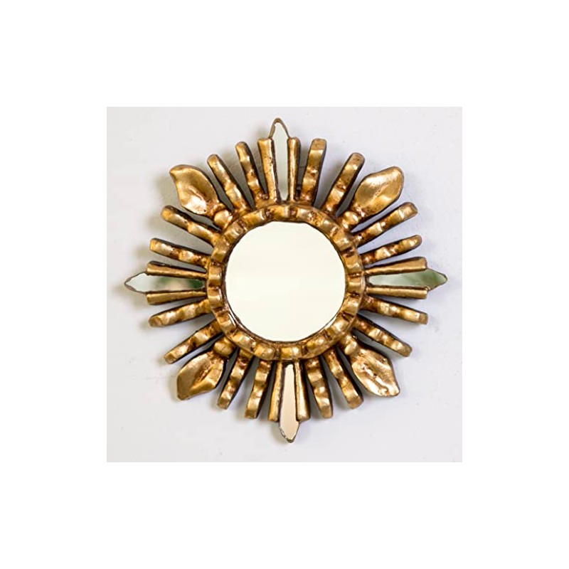 Decorative Small Round Wall Mirror 6in- Peruvian Accent Wood Gold