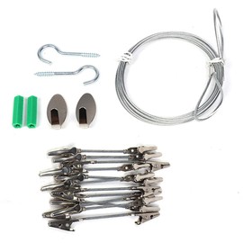 61.3inch Steel Wall Hanging Photo Display Cable Wire Rod String with 12PCS Clips for Pictures, Polaroids, Kids Crafts and Artwork