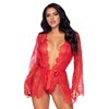 LEG AVENUE Floral Lace Bodysuit & Lace Robe Medium (Red)
