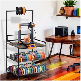 3D Printer Stand with Filaments Storage, 3D Printer Table Rack with Rolling Spools, Heavy Duty Printer Desk, Holder Racks Cart with Wheels for PLA, ABS, PETG in Home, Studio, Office, Workshop, Black