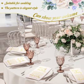 Hotop 100 Pcs 100 Pcs Wedding Napkins Mr & Mrs Dinner Napkins for Reception Disposable Decorative Towels for Wedding Shower Banquet Rehearsal Dinner Decor (Gold)