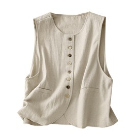 MINTLIMIT Women's Linen Vest Summer Sleeveless Scoop Neck Waistcoat Lightweight Work Casual Cotton Blazer Vest