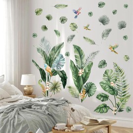TOARTI Wall Tattoo Boho Palm Trees, Leaves Wall Stickers, Plants Tropical Leaves, Wall Decoration Hanging Plants, Green Wall Sticker for Children's Room, Living Room, Bedroom, Hallway Decoration