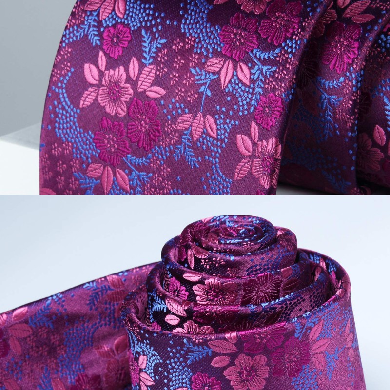Hisdern Paisley Tie Handkerchief, Extra Long Floral Men's Tie &