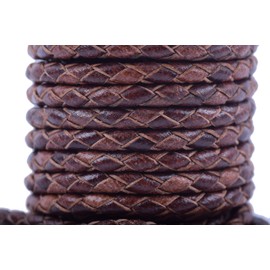 KONMAY 5 Yards 3.0 mm Leather Cord Round Braided Vintage Brown