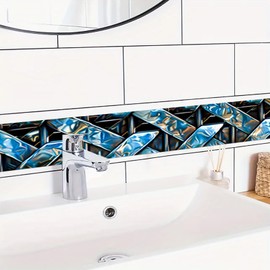 HOMETITUTE Wallpaper Border Peel and Stick Wall Trim Self Adhesive Geometric Blue Accent Strip Decorative Wallpaper Border for Living Room Bedroom Mirror Frame Hallway 4x196 Inch Mosaic Tile Style