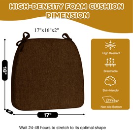 MIDLADE Dining Chair Seat Cushions for Dining Room Chairs Pads Set of 1 Indoor Office Home Farmhouse Dorm Decor Aesthetic Essentials Accessories,40D Foam,Ties,D Shaped Chair Cushion Brown 17"x16"x2"