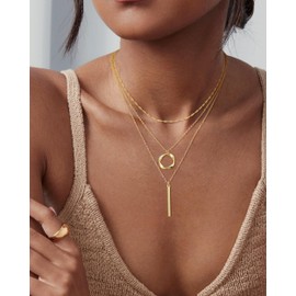 Picuzzy Layered Stacked Gold Choker Necklaces for Women Stackable Stacking Layering Beach Dainty 14K Gold Plated Necklace for Women Circle Bar Cute Pendant Chain Necklaces Trendy Jewelry Set for Women