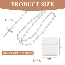 Rosary Necklace for Women and Men, Girls, Boys, Rosary Catholic, Prayer Chain Christian with Compact Button Bag, Rosary 8 mm Beads, Religious Gifts, Faux Pearl Rosary, Pearl