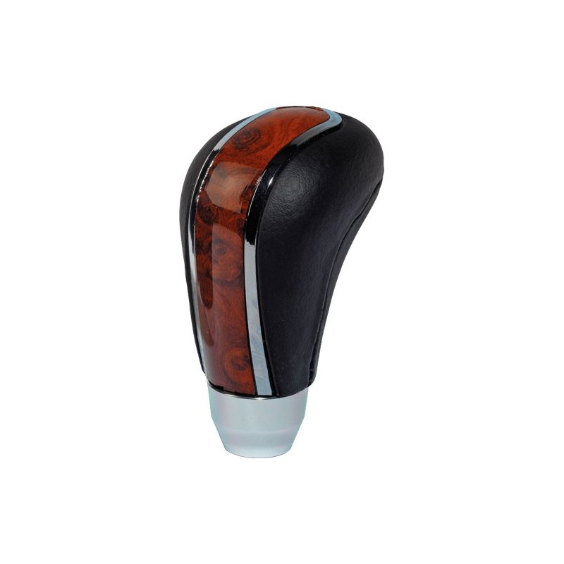 AUTO-STYLE Universal Gear Knob M-7 Black Leather/Polished/Wood