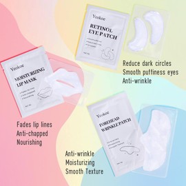 Yeokoe Forehead Wrinkle Patches,Under Eye Patches and Lip Mask 30 PCS. Face Masks Skincare With Retinol Serum For Anti-aging Puffy Eyes and Dark Circles