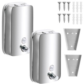 2Pcs Commercial Soap Dispenser Stainless Steel 800ml Wall Mount Manual Liquid Pump Rust-Proof Leak