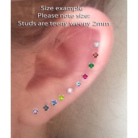 Heather Needham Silver SET OF 10 Sterling Silver SINGLE studs- 1 of each colour shown in photos - NOT PAIRS - SIZE: TINY TEENY 2mm - Gift Boxed. See second photo for size. 5549/SIN/10