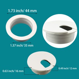 AUXBC 1-3/8 inch Plastic Desk Grommet Wire Cord Cable Grommets Hole Cover, Office Computer Table Wire Organizer Cover, Furniture Cabinet Cable Hole Cover, White, 6PCS