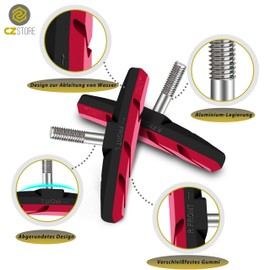 CZ Store® - Bicycle V-Brake Set - 8 Pieces Complete Set Brake Pads for Bicycle Brake - Brake Pad with Washers & Nuts - Red