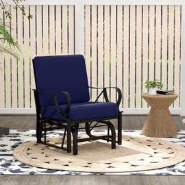 Tangkula Outdoor Patio Glider, Metal Framed Gliding Chair with Cushion, Ergonomic Single-Person Outdoor Patio Chair with Curved Armrest, Smooth Rocking Arms, and Sprayed Finish for Porch, Patio