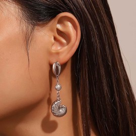 Inilbran Boho Shell Pearl Earrings Cauri Shell Earrings Vintage Cowrie Shell Earrings Summer Beach Shell Earrings Jewellery for Women and Girls (Gold), Zinc, No Gemstone