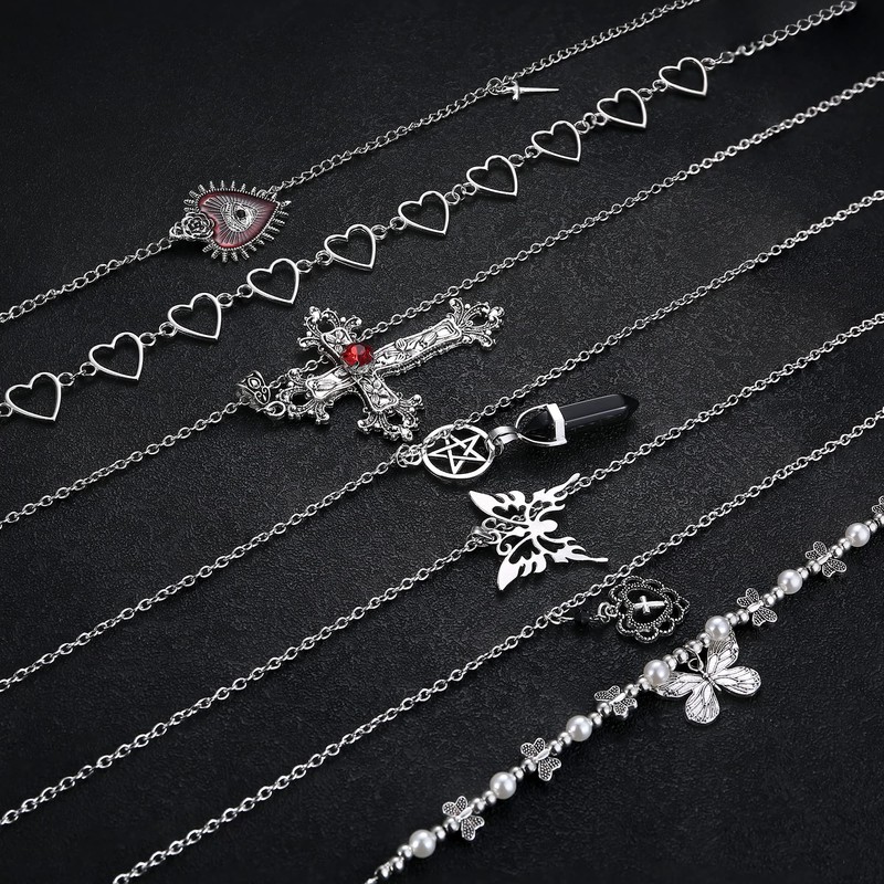 Subiceto 33Pcs Grunge Vintage Punk Necklace Jewelry Set Gothic Earrings